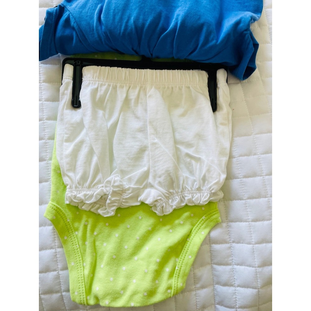 Carters Baby Girls 3 Piece Set Blue Floral Top Lime Polka Dot Bodysuit Shorts 3M - Picture 3 of 3